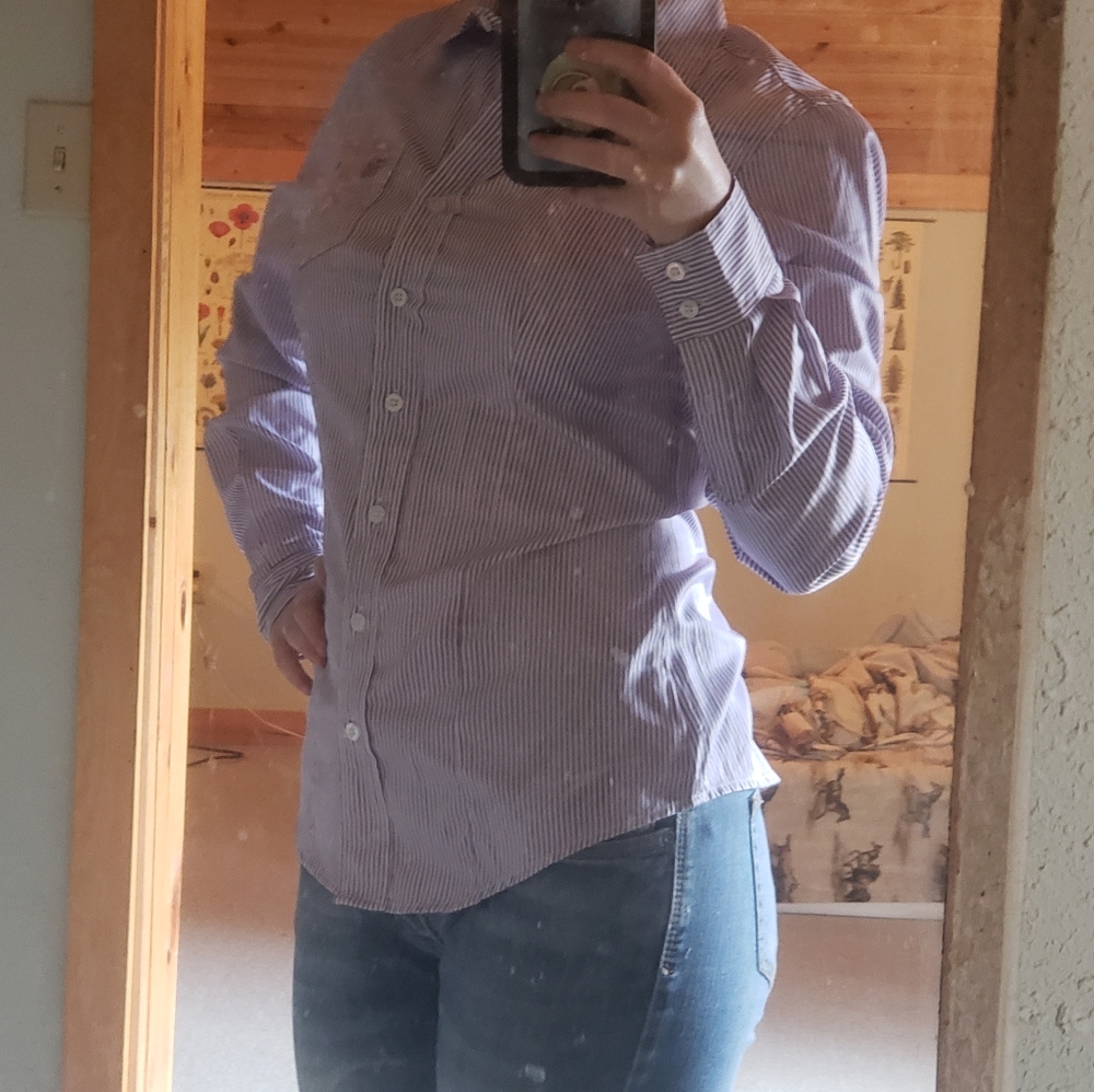 Chinch pinstripe purple button down shirt